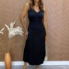 Conjunto Feminino Allana Cropped sem Bojo e Saia Midi Preto - Fernanda Ramos Store