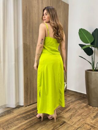 Conjunto Feminino Allana Cropped sem Bojo e Saia Midi Verde Lima - Fernanda Ramos Store