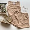 Conjunto Feminino Ayla Cropped sem Bojo e Short Bege - Fernanda Ramos Store