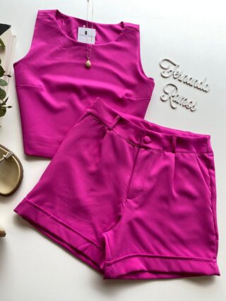 Conjunto Feminino Ayla Cropped sem Bojo e Short Fúcsia - Fernanda Ramos Store