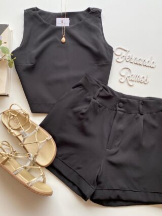 Conjunto Feminino Ayla Cropped sem Bojo e Short Preto - Fernanda Ramos Store