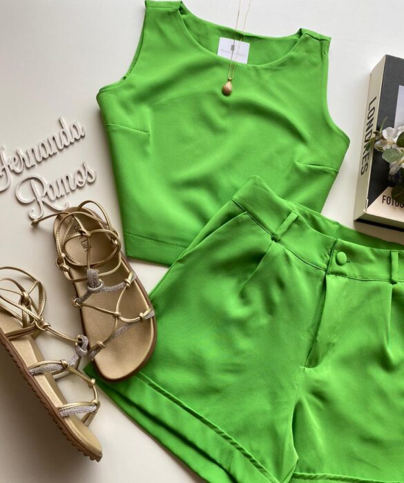 Conjunto Feminino Ayla Cropped sem Bojo e Short Verde - Fernanda Ramos Store