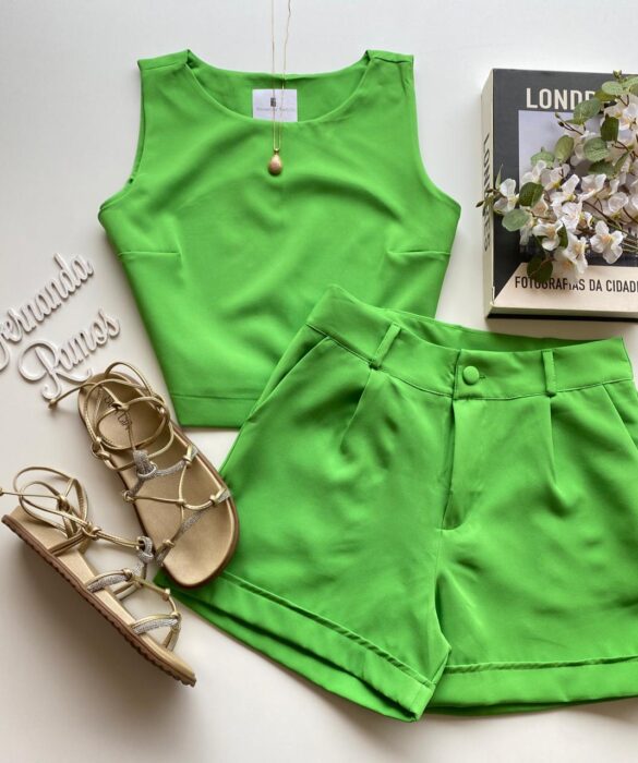 Conjunto Feminino Ayla Cropped sem Bojo e Short Verde - Fernanda Ramos Store