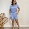 Conjunto Feminino Blusa Manga Curta e Short com Detalhe Azul - Fernanda Ramos Store