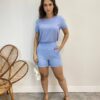 Conjunto Feminino Blusa Manga Curta e Short com Detalhe Azul - Fernanda Ramos Store