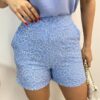 Conjunto Feminino Blusa Manga Curta e Short com Detalhe Azul - Fernanda Ramos Store