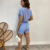 Conjunto Feminino Blusa Manga Curta e Short com Detalhe Azul - Fernanda Ramos Store