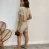 Conjunto Feminino Blusa Manga Curta e Short com Detalhe Bege - Fernanda Ramos Store