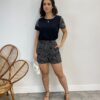 Conjunto Feminino Blusa Manga Curta e Short com Detalhe Preto - Fernanda Ramos Store