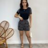 Conjunto Feminino Blusa Manga Curta e Short com Detalhe Preto - Fernanda Ramos Store