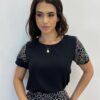 Conjunto Feminino Blusa Manga Curta e Short com Detalhe Preto - Fernanda Ramos Store