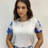 Conjunto Feminino Blusa Manga Curta e Short Estampado Azul - Fernanda Ramos Store