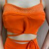 Conjunto Feminino com Aplicações Cropped Amarração e Short Saia Laranja - Fernanda Ramos Store