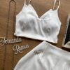 Conjunto Feminino Cropped com Bojo e Short Saia com Broche Branco - Fernanda Ramos Store