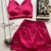 Conjunto Feminino Cropped com Bojo e Short Saia com Broche Pink - Fernanda Ramos Store