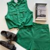 Conjunto Feminino Cropped com Botões e Amarração e Short Verde - Fernanda Ramos Store