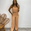 Conjunto Feminino Fernanda Cropped sem Bojo e Calça Bege Escuro - Fernanda Ramos Store