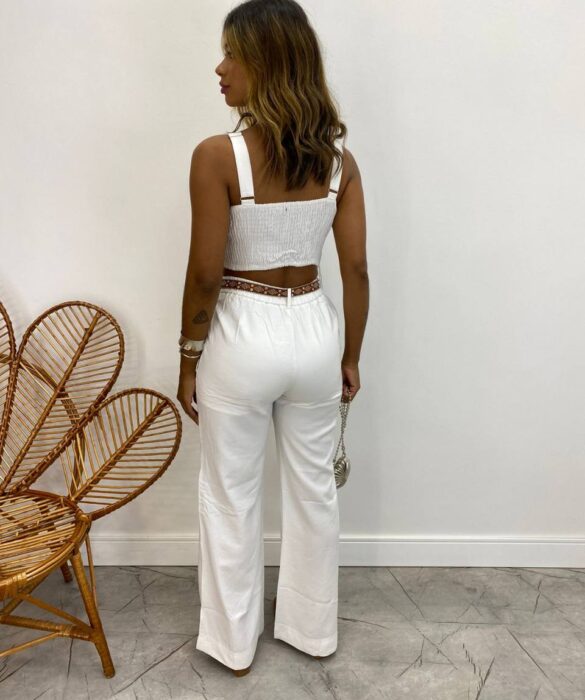 Conjunto Feminino Fernanda Cropped sem Bojo e Calça Branco - Fernanda Ramos Store