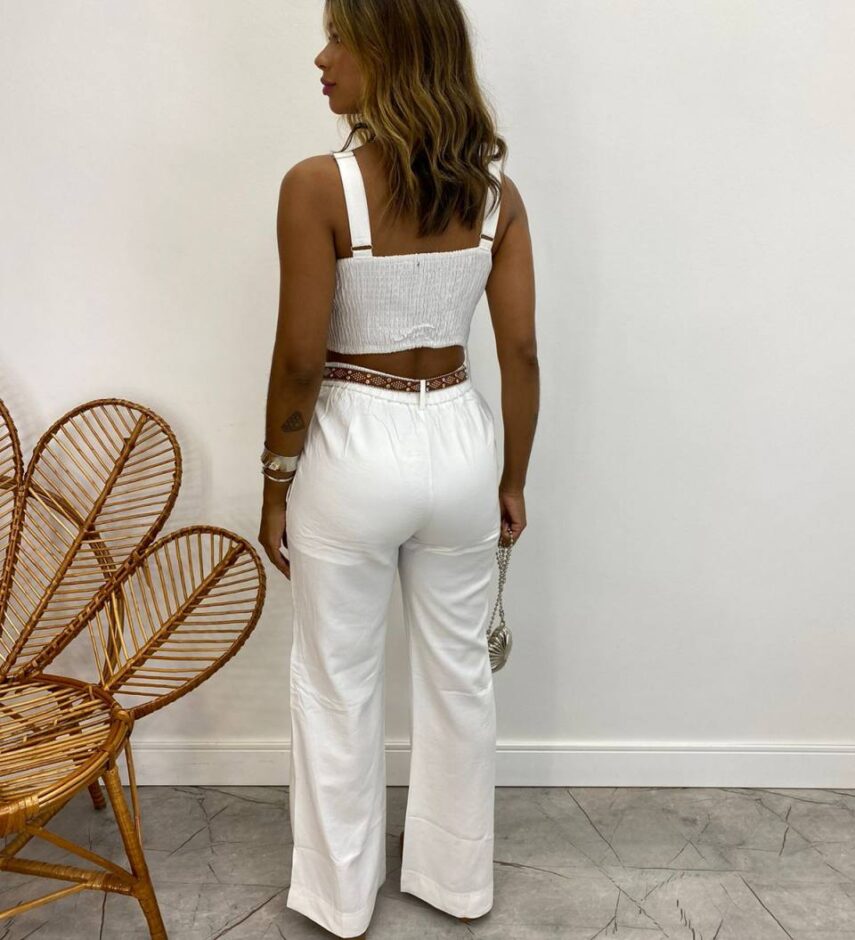 Conjunto Feminino Fernanda Cropped sem Bojo e Calça Branco - Fernanda Ramos Store