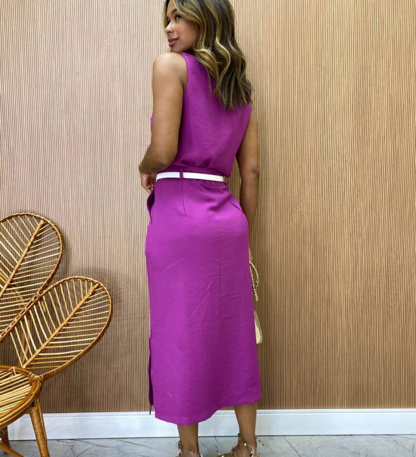 Conjunto Feminino Jade Regata e Saia Midi Fúcsia - Fernanda Ramos Store