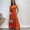 Conjunto Feminino Lara Bordado Cropped e Saia Midi Laranja - Fernanda Ramos Store