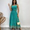 Conjunto Feminino Lara Bordado Cropped e Saia Midi Verde Agua - Fernanda Ramos Store