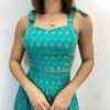 Conjunto Feminino Lara Bordado Cropped e Saia Midi Verde Agua - Fernanda Ramos Store