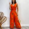 Conjunto Feminino Luna Cropped e Calça Pantalona Estampa Laranja - Fernanda Ramos Store