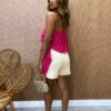 Cropped Bata Feminino com Bojo e Babado Plissado Pink - Fernanda Ramos Store