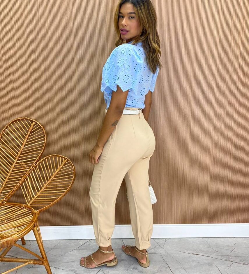 Cropped Feminino Alongado Laise Manga Curta Barbara Azul - Fernanda Ramos Store