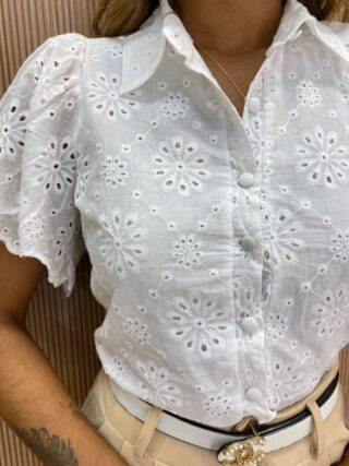 Cropped Feminino Alongado Laise Manga Curta Barbara Branco - Fernanda Ramos Store