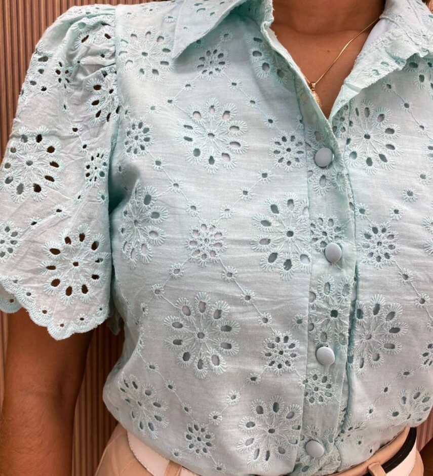 Cropped Feminino Alongado Laise Manga Curta Barbara Verde Agua - Fernanda Ramos Store