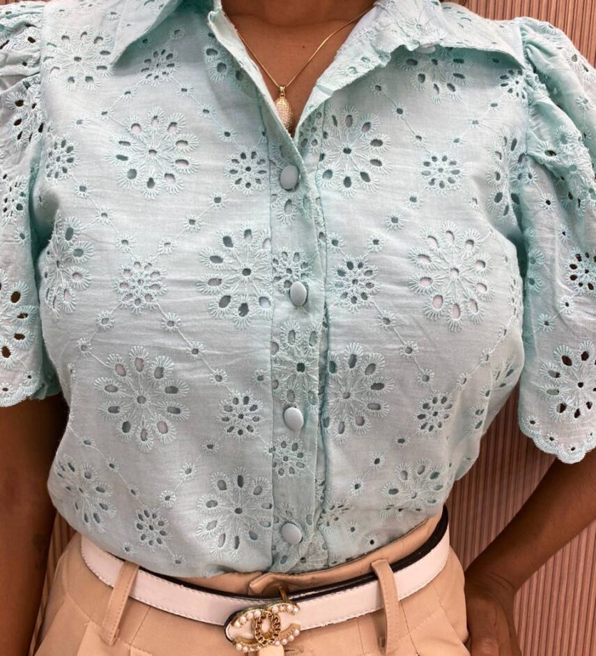 Cropped Feminino Alongado Laise Manga Curta Barbara Verde Agua - Fernanda Ramos Store