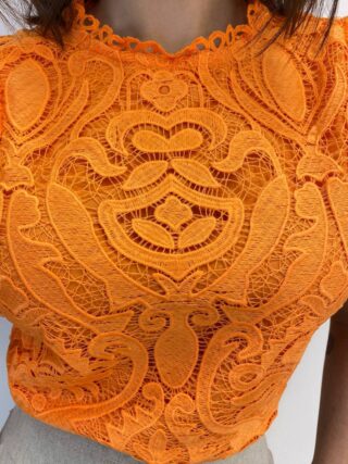 Cropped Feminino sem Bojo Alongado Guipir Laranja - Fernanda Ramos Store