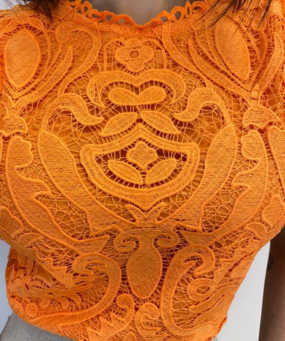 Cropped Feminino sem Bojo Alongado Guipir Laranja - Fernanda Ramos Store