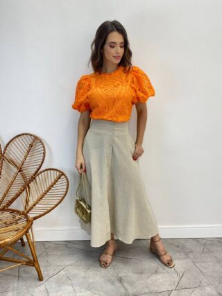 Cropped Feminino sem Bojo Alongado Guipir Laranja - Fernanda Ramos Store