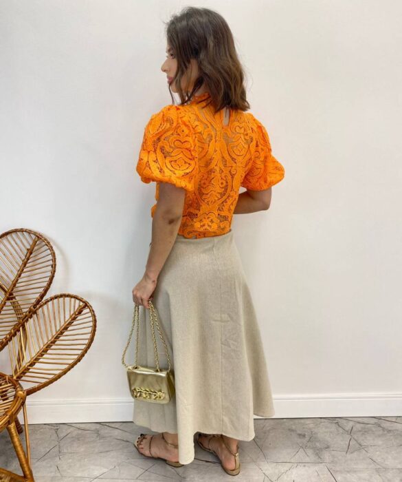 Cropped Feminino sem Bojo Alongado Guipir Laranja - Fernanda Ramos Store