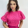 Cropped Feminino sem Bojo Alongado Guipir Pink - Fernanda Ramos Store