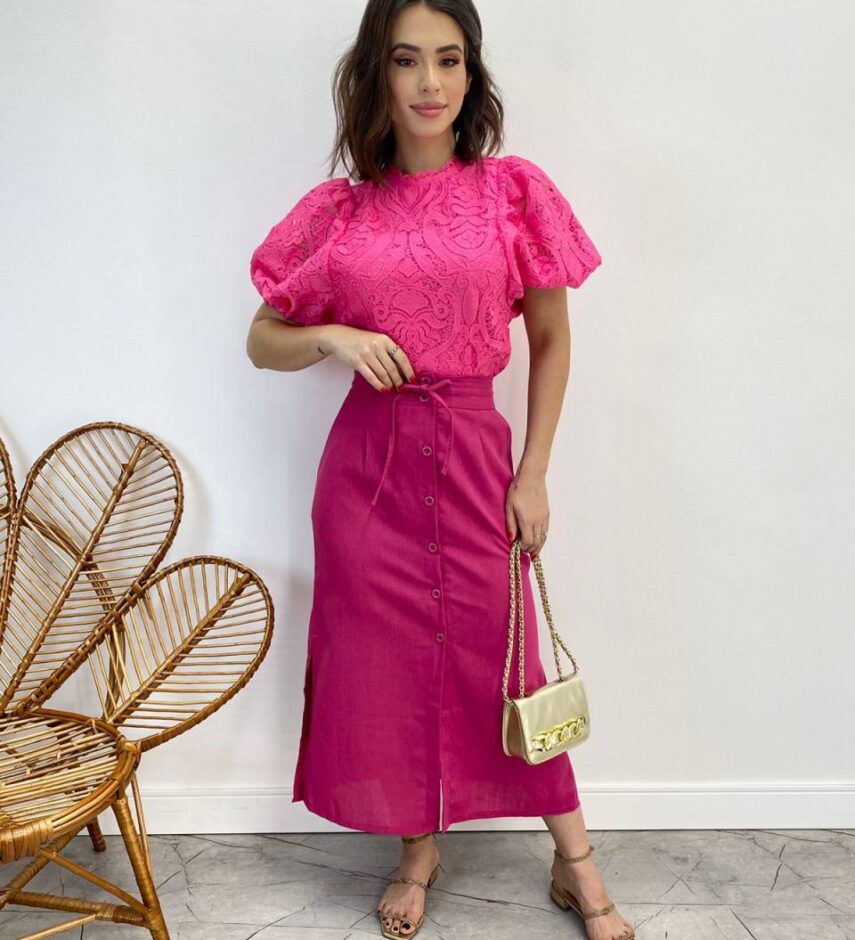Cropped Feminino sem Bojo Alongado Guipir Pink - Fernanda Ramos Store