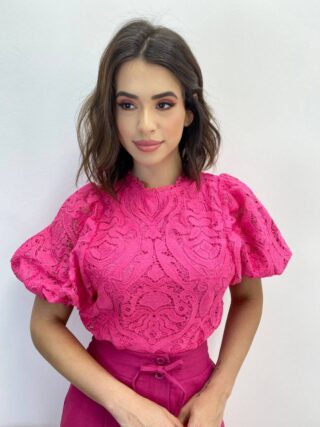 Cropped Feminino sem Bojo Alongado Guipir Pink - Fernanda Ramos Store