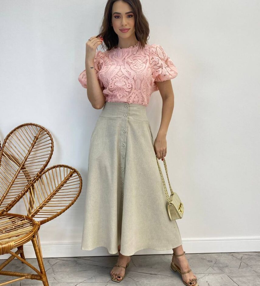 Cropped Feminino sem Bojo Alongado Guipir Rose - Fernanda Ramos Store
