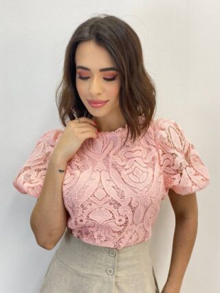 Cropped Feminino sem Bojo Alongado Guipir Rose - Fernanda Ramos Store