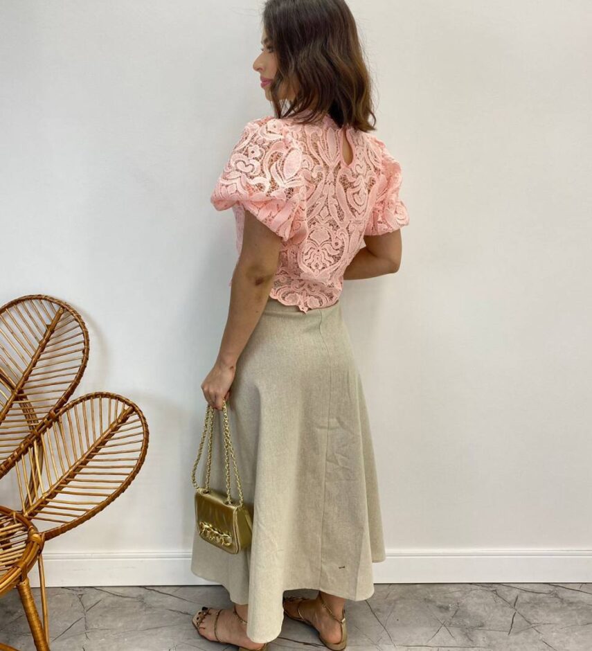 Cropped Feminino sem Bojo Alongado Guipir Rose - Fernanda Ramos Store