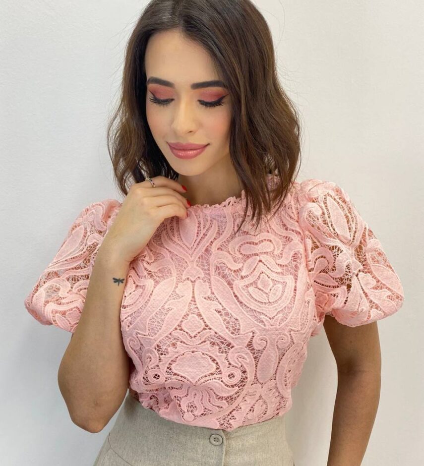 Cropped Feminino sem Bojo Alongado Guipir Rose - Fernanda Ramos Store