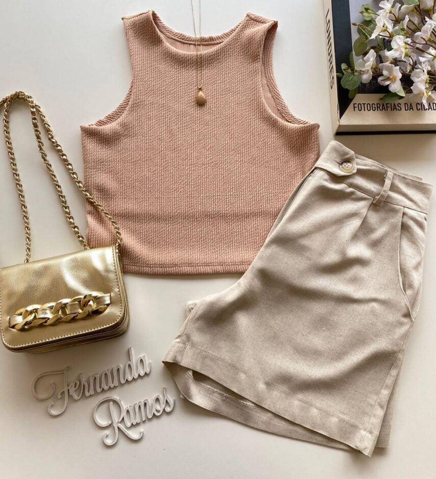 Cropped Feminino sem Bojo Helena Malha Canelada Bege - Fernanda Ramos Store