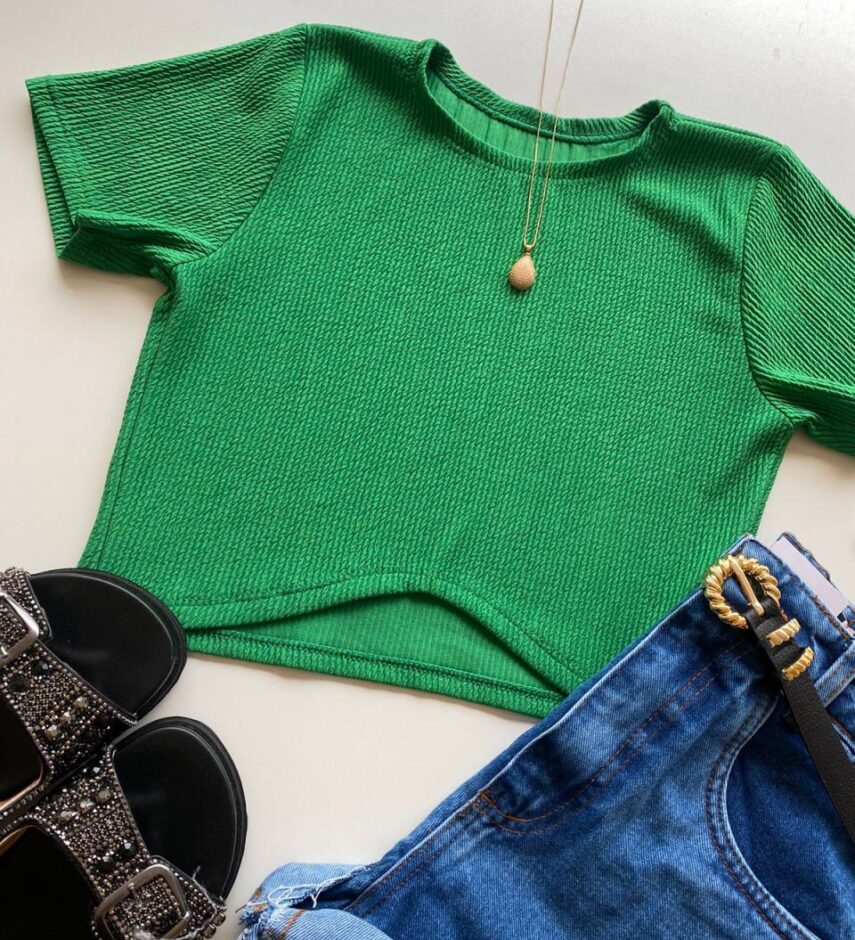 Cropped Feminino sem Bojo Julia Malha Canelada Verde - Fernanda Ramos Store
