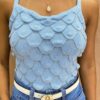 Cropped Feminino Tricot sem Bojo Escamas Azul - Fernanda Ramos Store