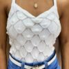 Cropped Feminino Tricot sem Bojo Escamas Branco - Fernanda Ramos Store