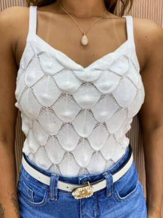 Cropped Feminino Tricot sem Bojo Escamas Branco - Fernanda Ramos Store