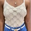 Cropped Feminino Tricot sem Bojo Escamas Bege - Fernanda Ramos Store